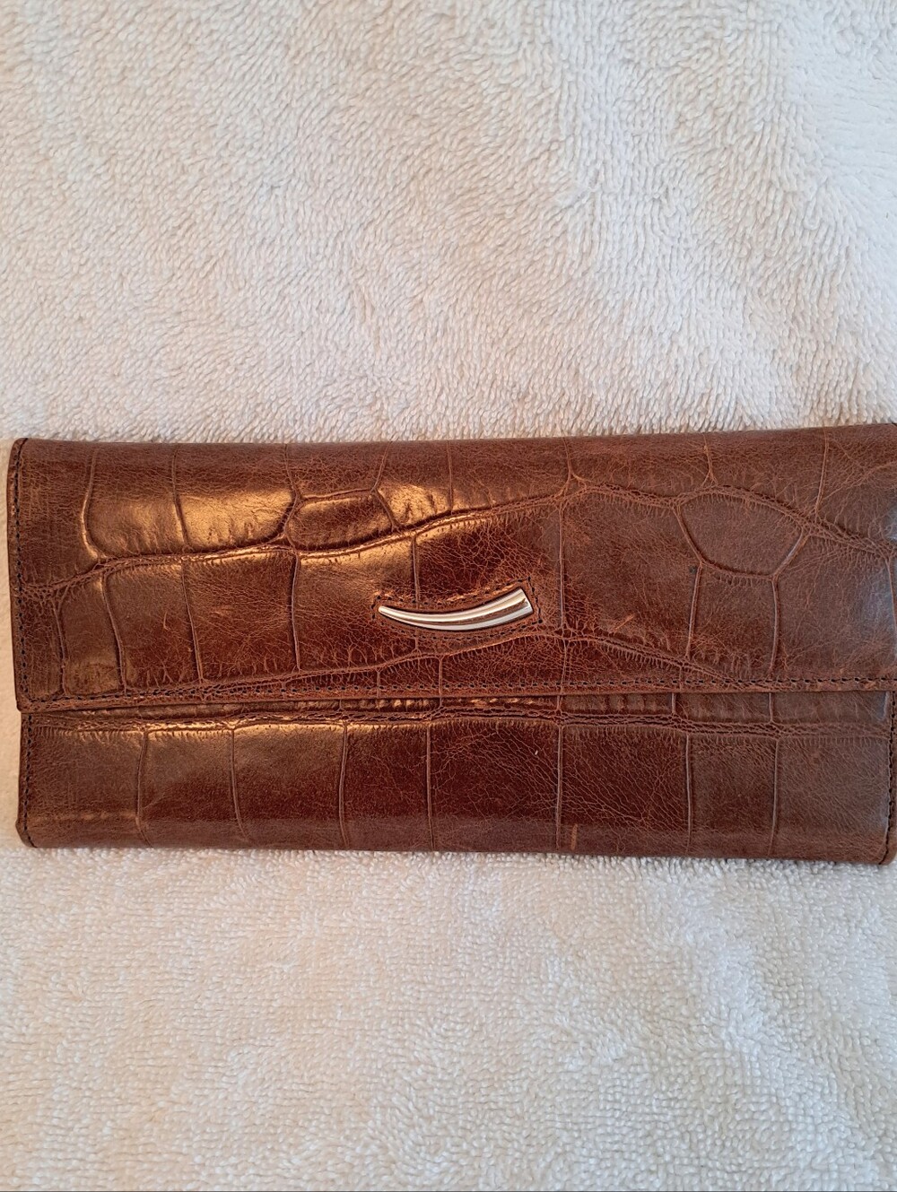 NWT Tusk Tri-Fold Brown Croc Embossed Clutch Wallet - Italy